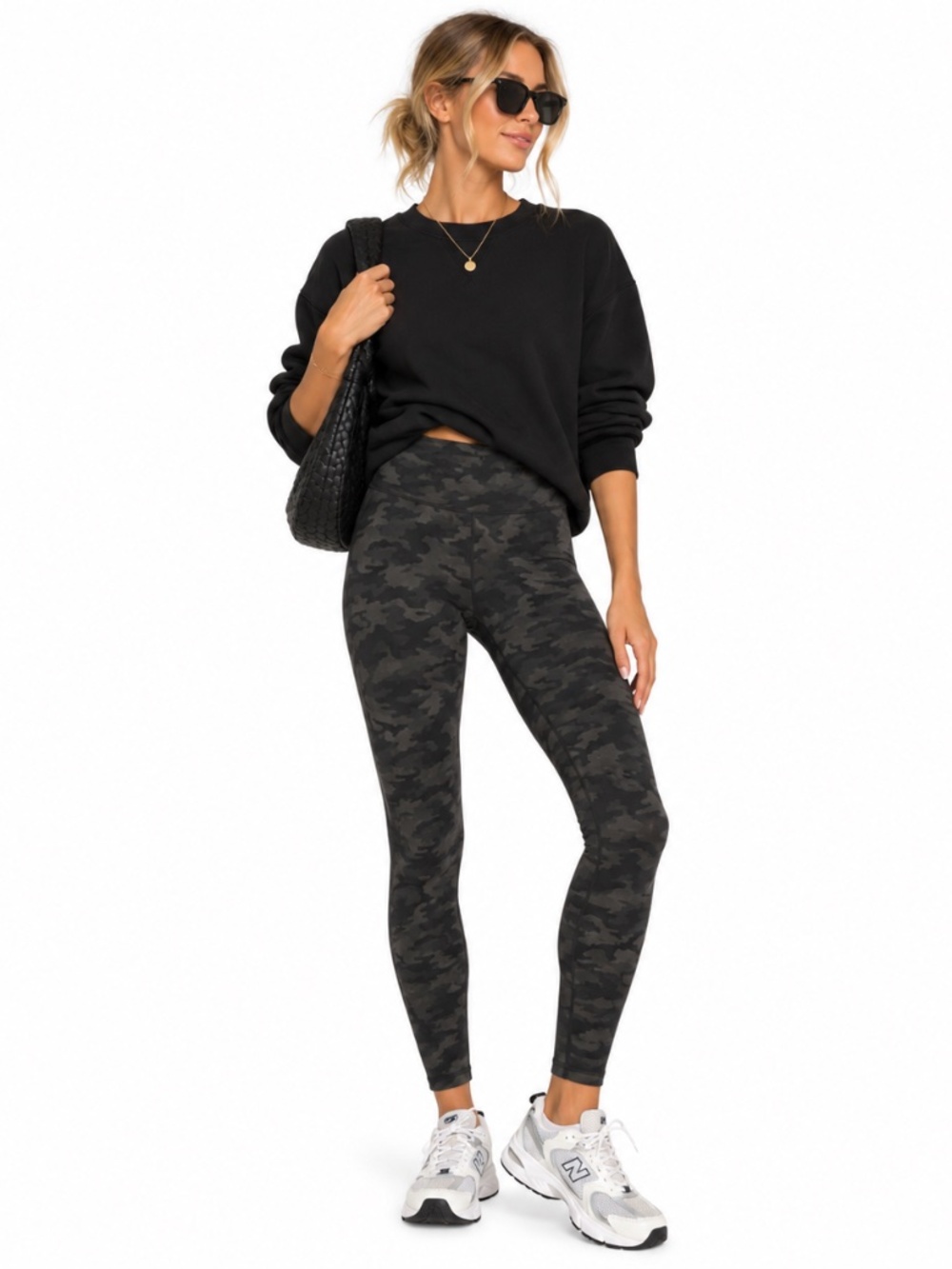 Spanx Faux Leather Black Camo Leggings, Size Small